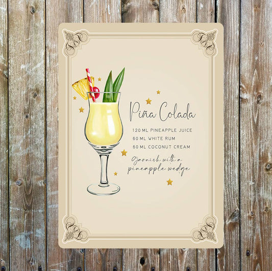 Pi–a colada Recipe Cocktail Decorative Metal Sign Plaque