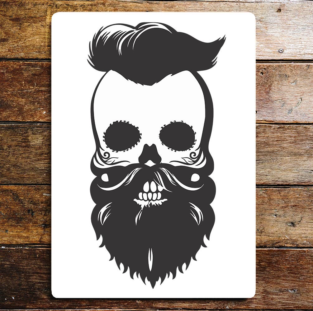 Skull Beard Hipster Metal Wall Sign