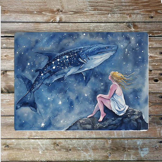 Whale starry Sky Girl Sea Nautical | Metal Sign Plaque