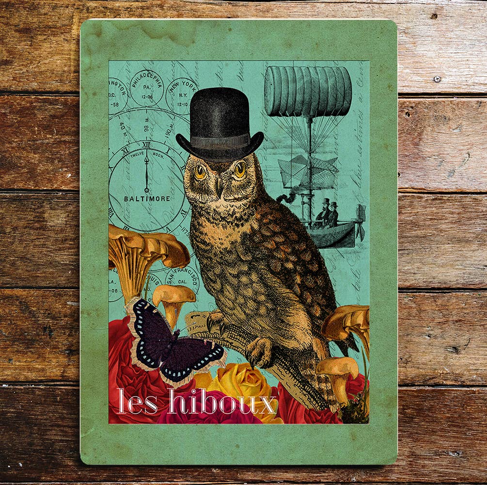 owl bowler hat | Metal Sign Plaque