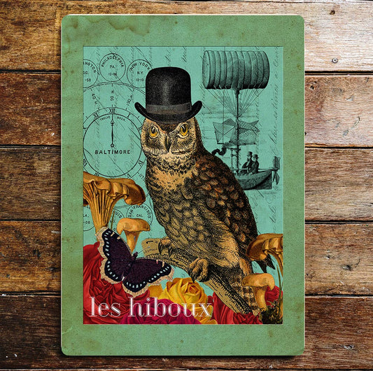 owl bowler hat | Metal Sign Plaque