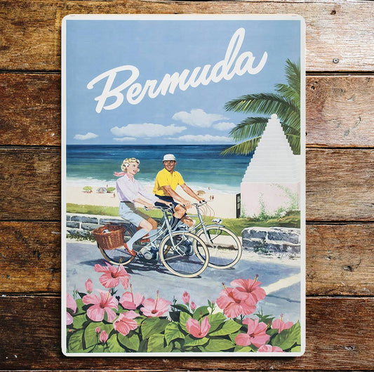 Bermuda Sea Beach Blue Skies Flowers | Metal Sign Plaque