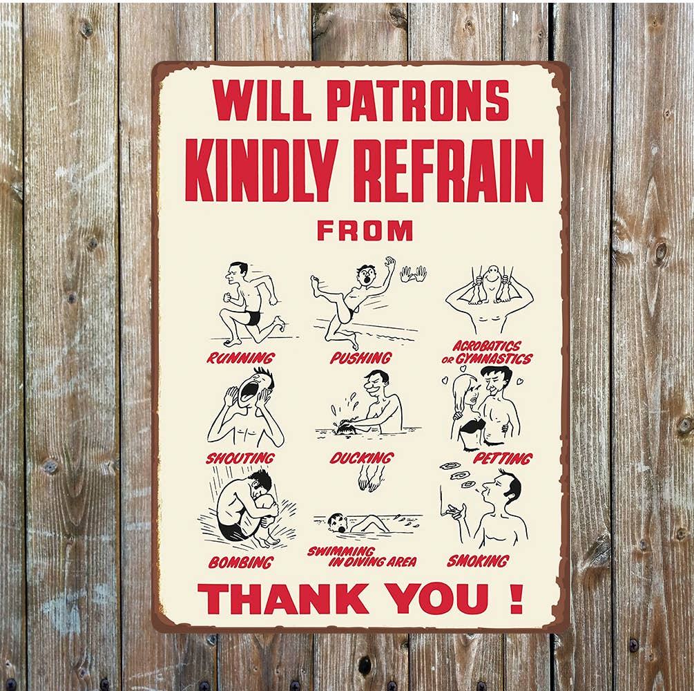 Swimming Pool Rules Kindly Refrain From Metal Sign Plaque