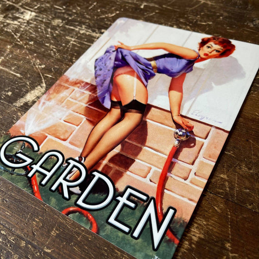 Garden Door Sign Pin Up Girl In Bath | Metal Sign