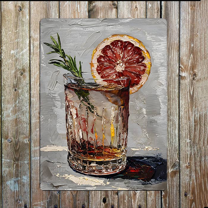 Cocktail Glass with Grapefruit Painting | Metal Sign Plaque