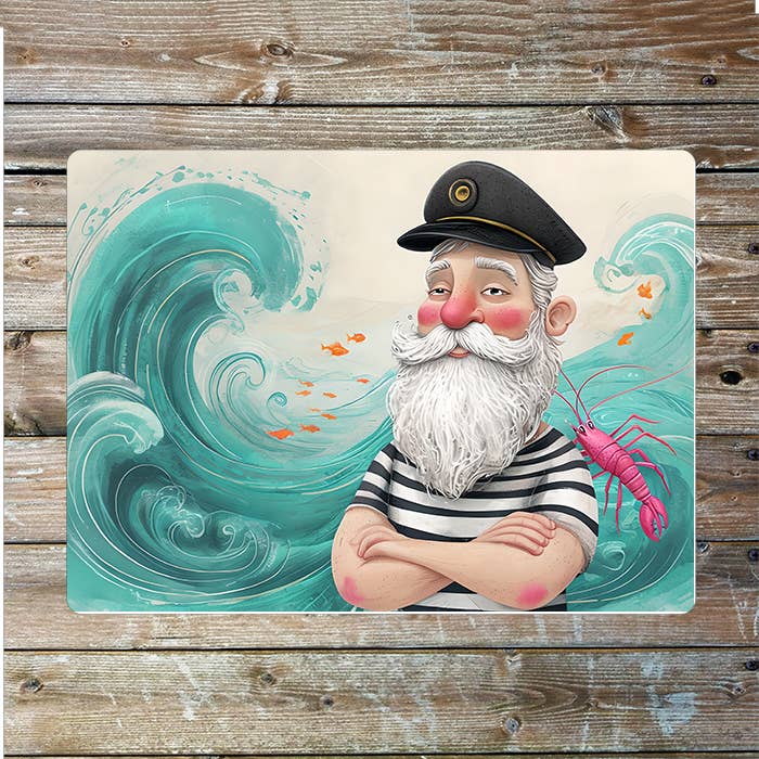 Sailor with Lobster Sea Waves Nautical Metal Sign Plaque