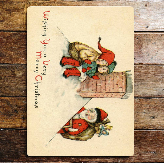 Santa Chimney Christmas Children Metal Wall Sign