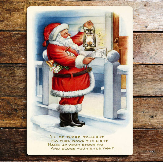 Santa List Lantern Christmas Metal Wall Sign
