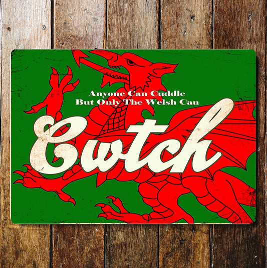 Welsh cuddle funny wales wall art | Metal Sign Plaque