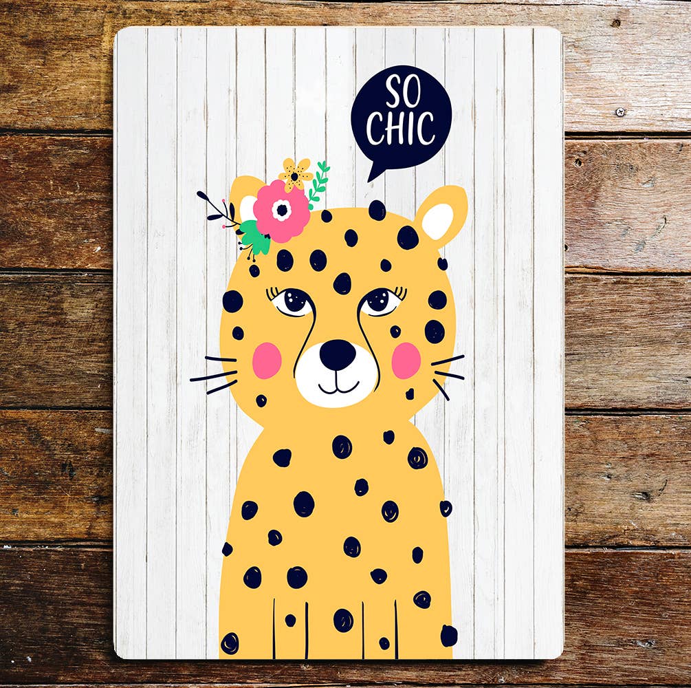 So Chic Cute Spotty Leopard Rosy Cheeks Metal Sign plaque