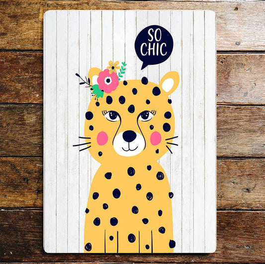 So Chic Cute Spotty Leopard Rosy Cheeks Metal Sign plaque