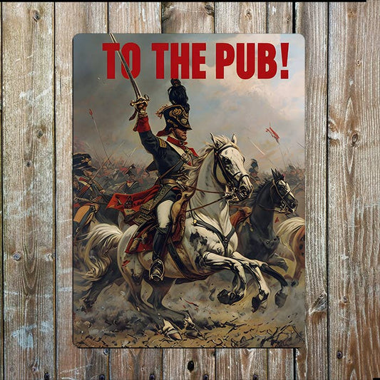 To The Pub | Old Painting With Text | Metal Sign Plaque
