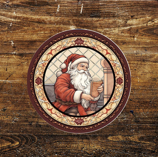Christmas Santa Traditional Decoration Metal Sign Circle