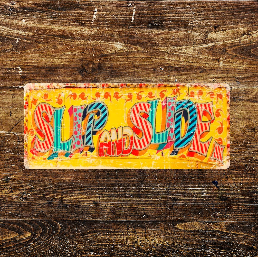 slip slide fairground sign - | Metal Wall Sign