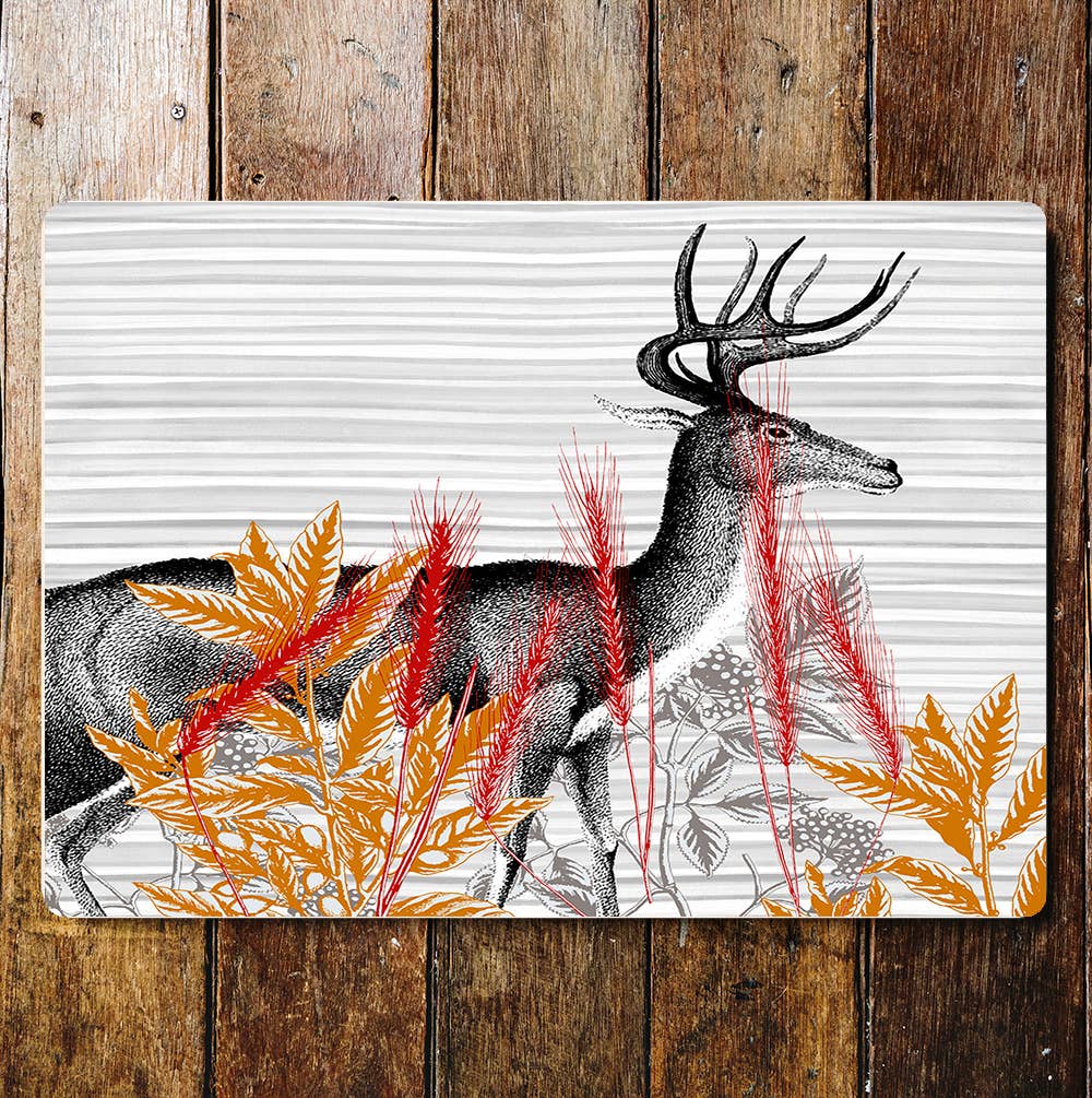 Deer Stag In Bushes Red And Orange Leaves | Metal Sign Plaque