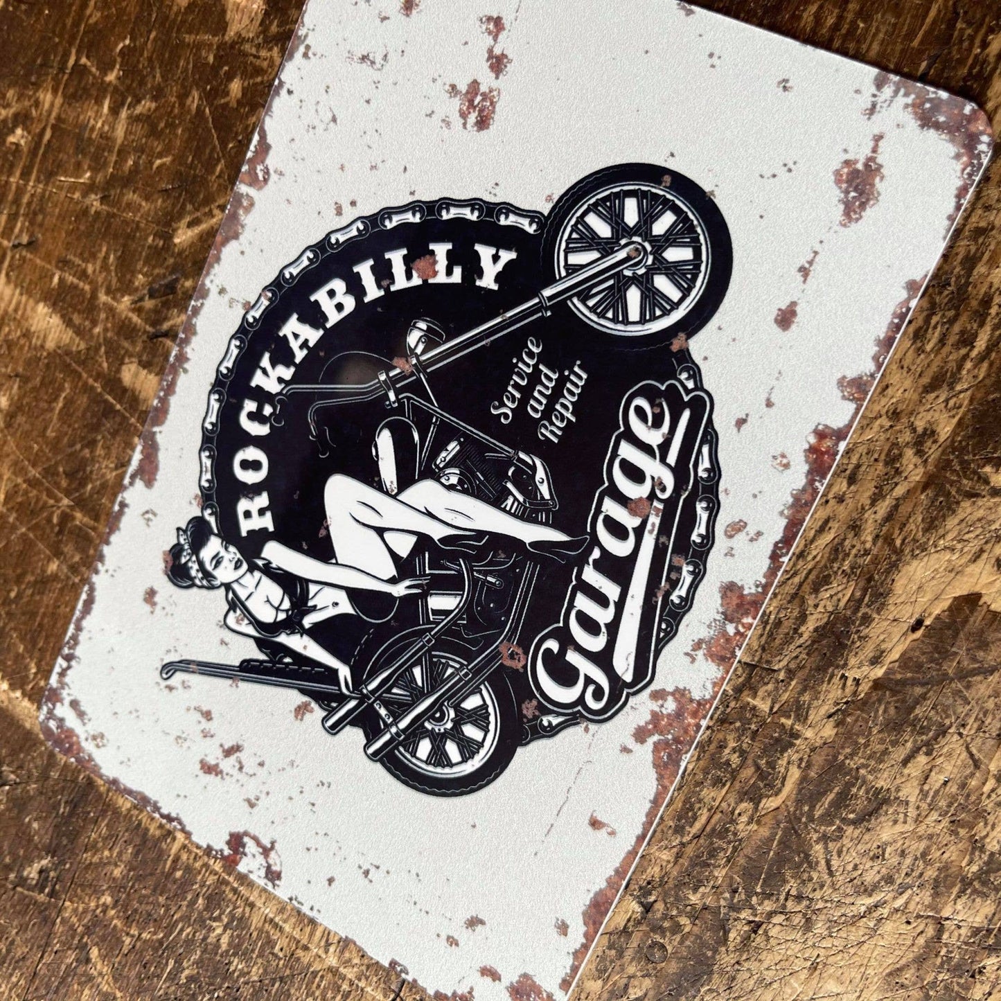 Rockabilly Garage Service Repair Metal Wall Sign
