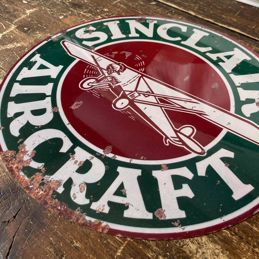 Sinclair Aircraft Garage Circle Metal Sign