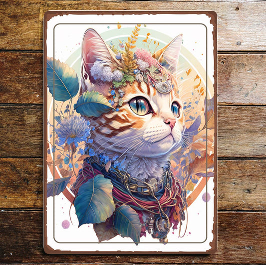 Spiritual Cat nature Art Metal Sign Plaque