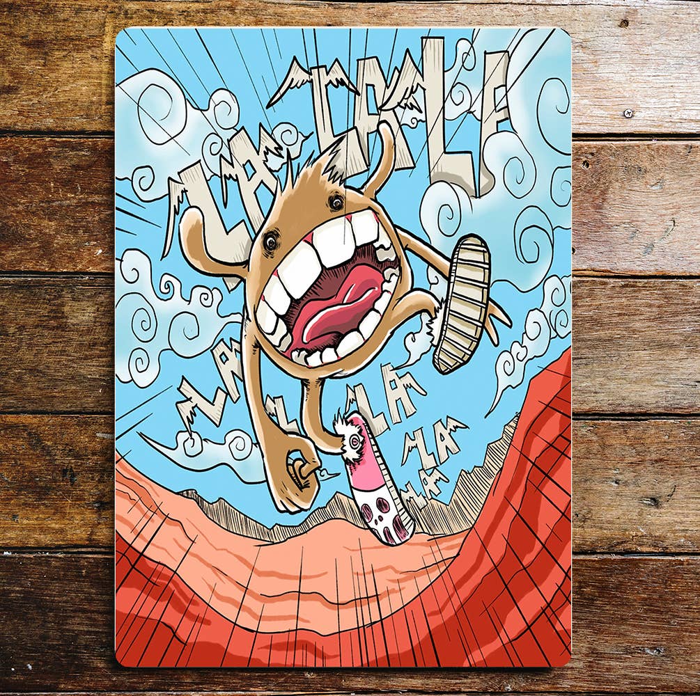 Running Large Mouth Teeth Monster Metal Sign Plaque