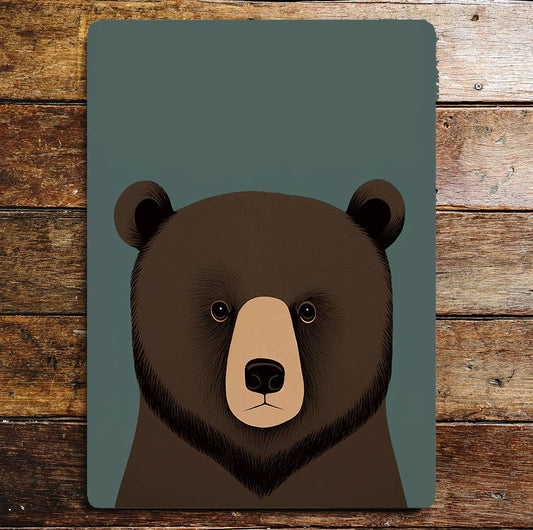 Cute Brown Bear Head Minimalistic | Metal Sign Plaque