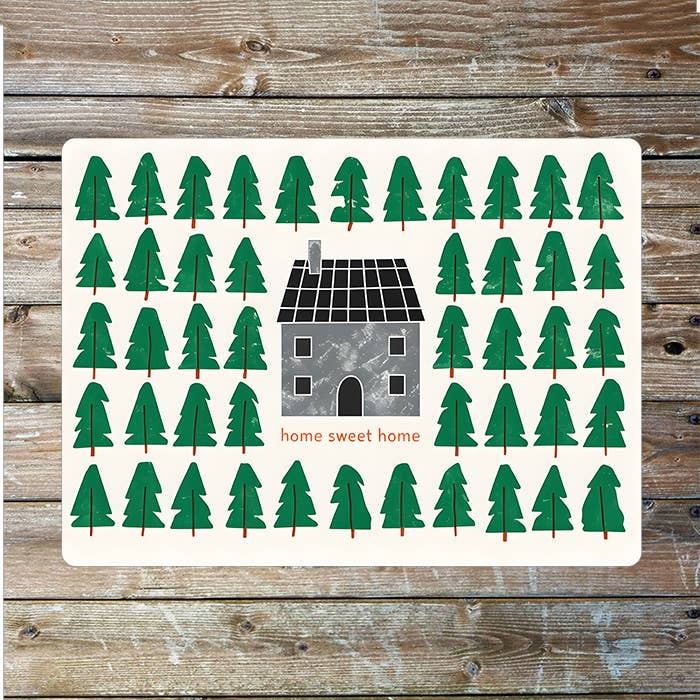 Illustration Of Trees And Charming House | Metal Sign Plaque