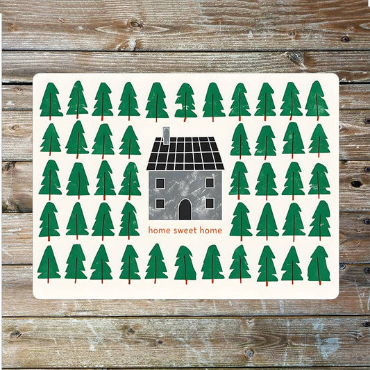 Illustration Of Trees And Charming House | Metal Sign Plaque