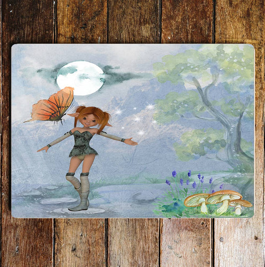 Pixie Girl Moon Light Butterfly Mystical Metal Sign Plaque