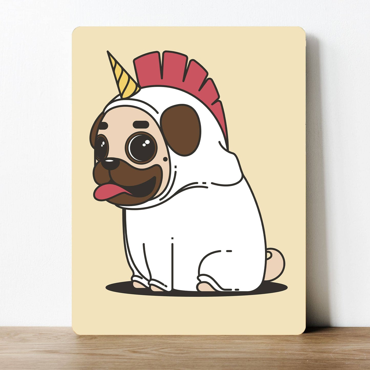 Pug Unicorn Cream Metal Sign Plaque