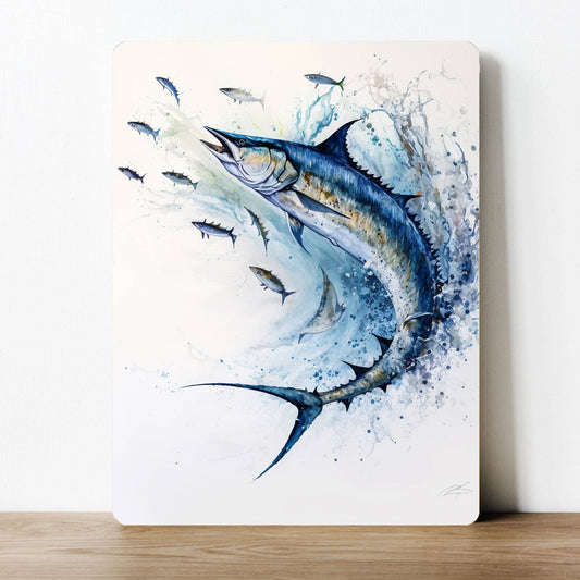 blue marlin fish leaping Watercolour | Metal Sign Plaque