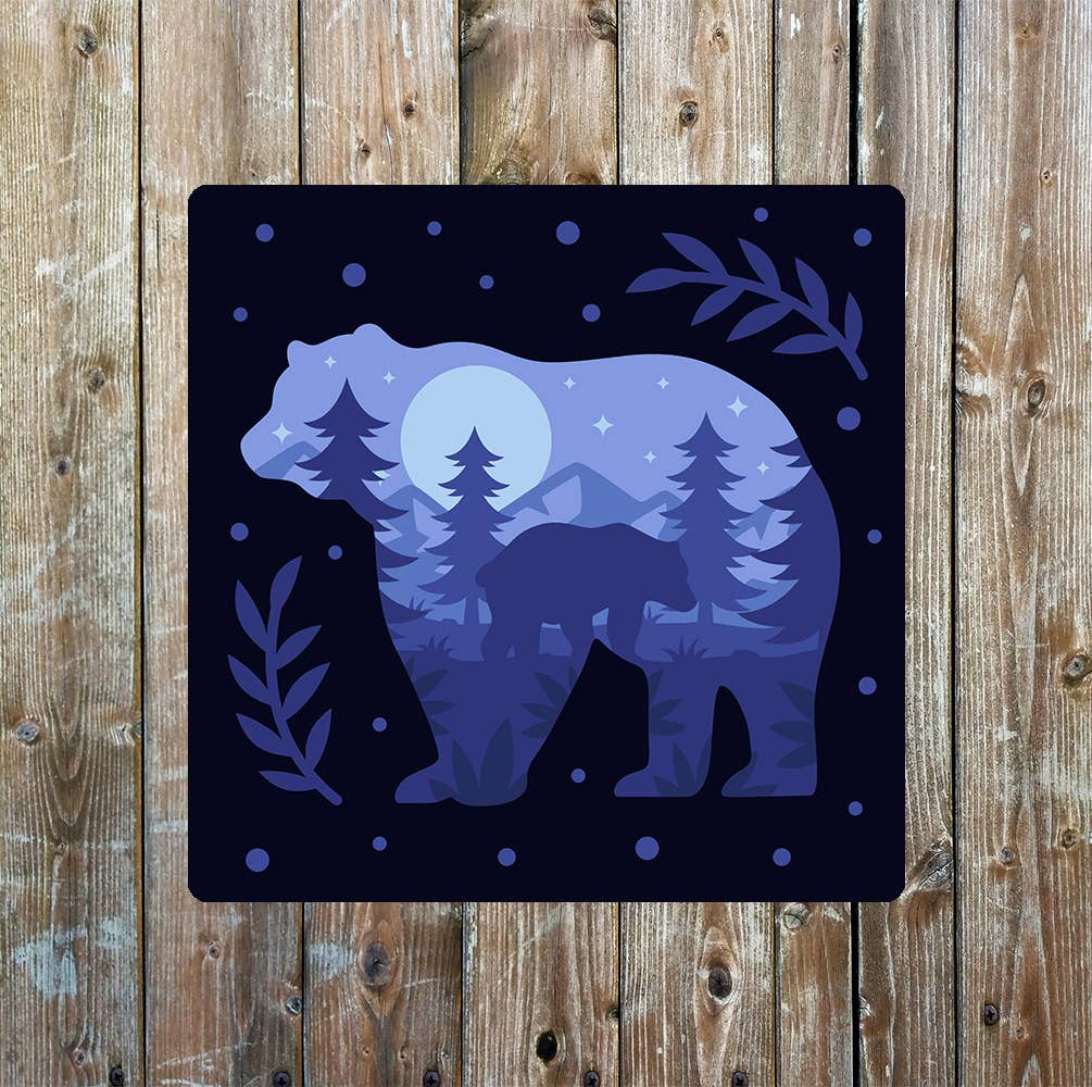 Bear Silhouette forest | Metal Sign Plaque Square