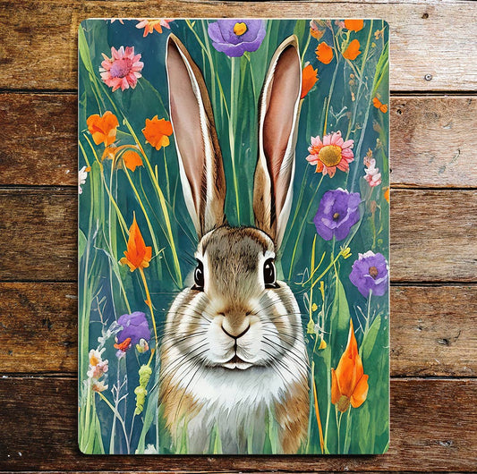 Rabbit yellow pink flower meadow Easter Metal Sign (Copy)