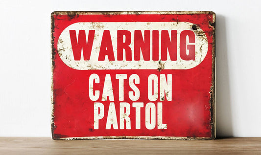 Warning Cats on patrol cat lady woman cute | Metal Sign Plaque