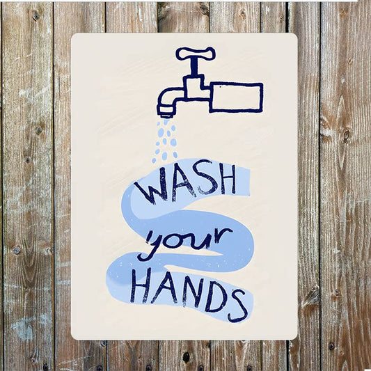 Wash Your Hands Drawing | Metal Sign Plaque