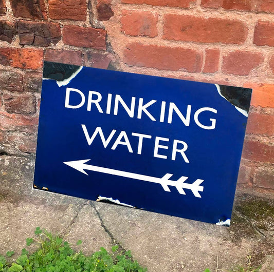 Drinking Water Arrow Blue And White | Metal Sign Plaque