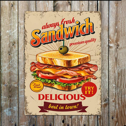 Sandwich Fresh Delicious Kitchen Retro Metal Sign Plaque