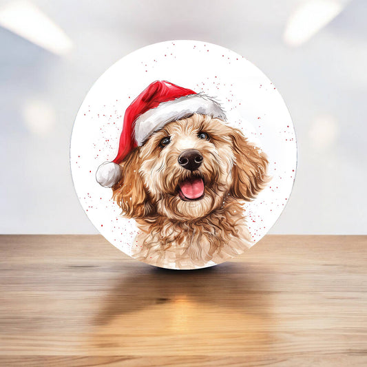 Dog Goldendoodle Paw Christmas Circle Metal Sign