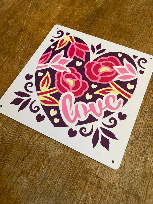 Floral Heart love | Metal Sign Plaque Square
