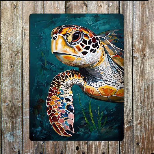 Sea Turtle With Vibrant Colours | Metal Sign Plaque
