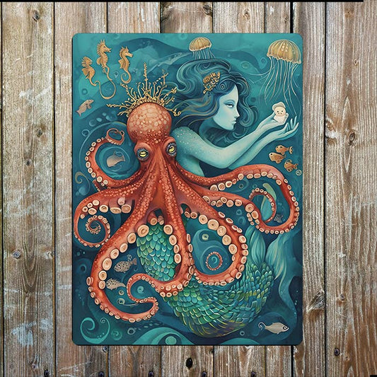 Mermaid and Octopus Sea Nautical | Metal Sign Plaque