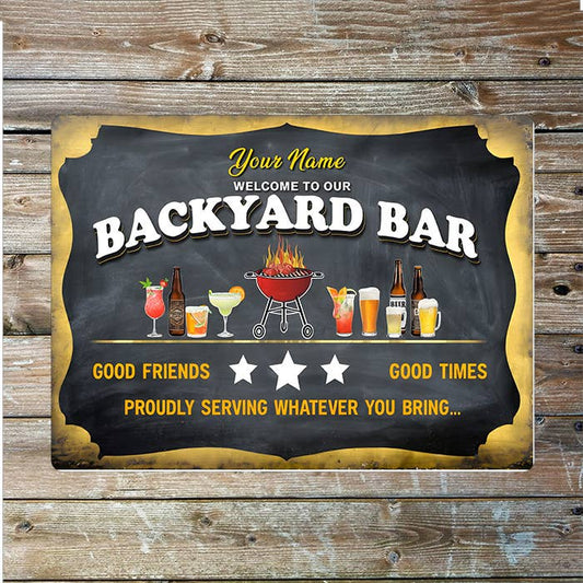 Backyard Bar Name Custom Personalised | Metal Wall Sign