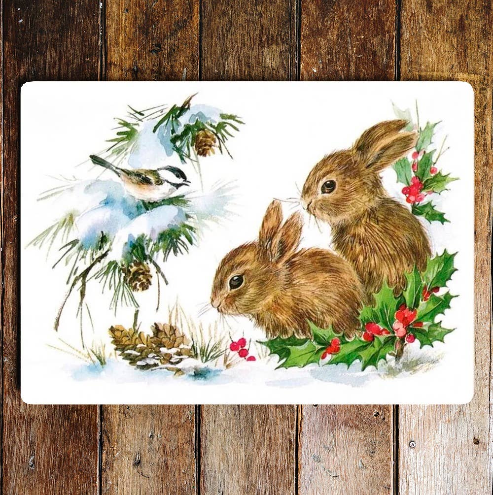 Rabbits In The Snow Metal Movie Wall Sign