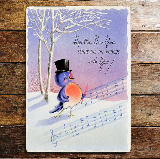 Robin Singing Christmas Snow Music Notes Metal Sign plaque