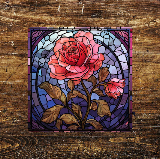 Purple Pink Rose Stained-Glass Affect | Metal Plaque Square