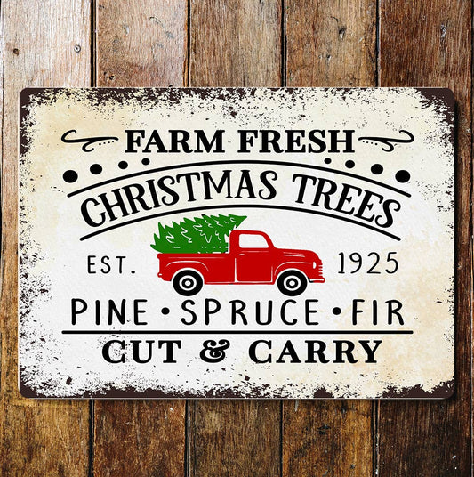 Christmas Tree Farm Fresh Red Car Wall | Metal Sign Plaque