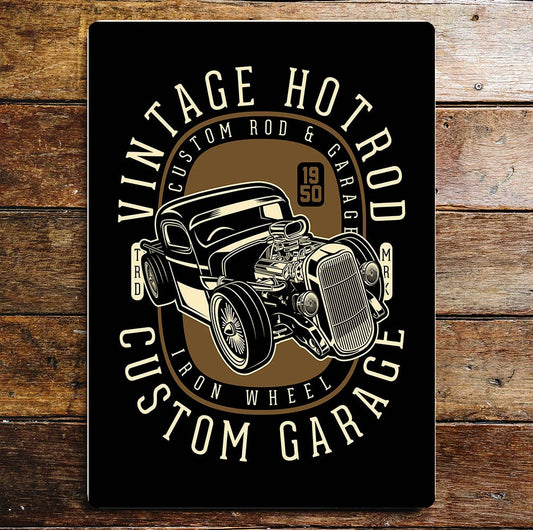 Vintage hotrod garage classic car | Metal Sign plaque