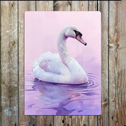 Swan Floating On Water Purple Pink | Metal Sign Plaque
