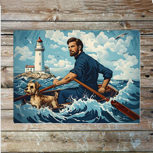 Boat On Rough Sea Lighthouse Nautical | Metal Sign Plaque