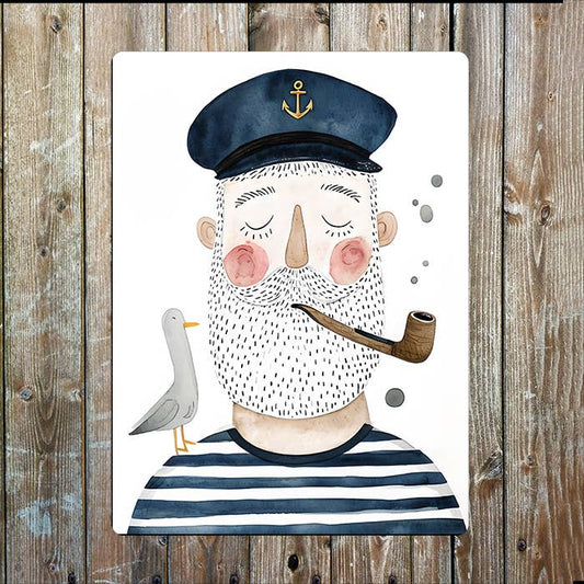 Watercolor Sailor Illustration Nautical | Metal Sign Plaque