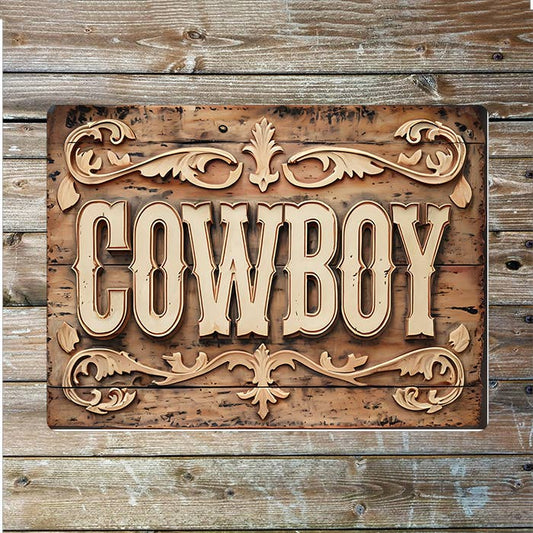 Rustic Text Cowboy Western Metal Sign Plaque