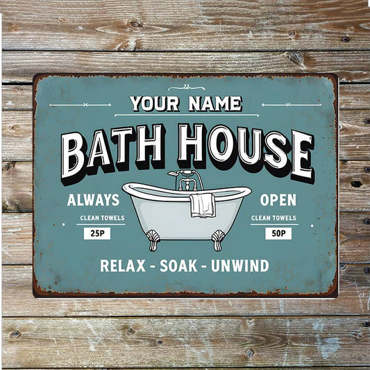 Bath House Bathroom Name Custom Personalised | Metal Wall Sign